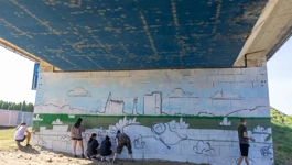 Izrada grafita na nosivom stupu mosta dr. Franje Tuđmana 