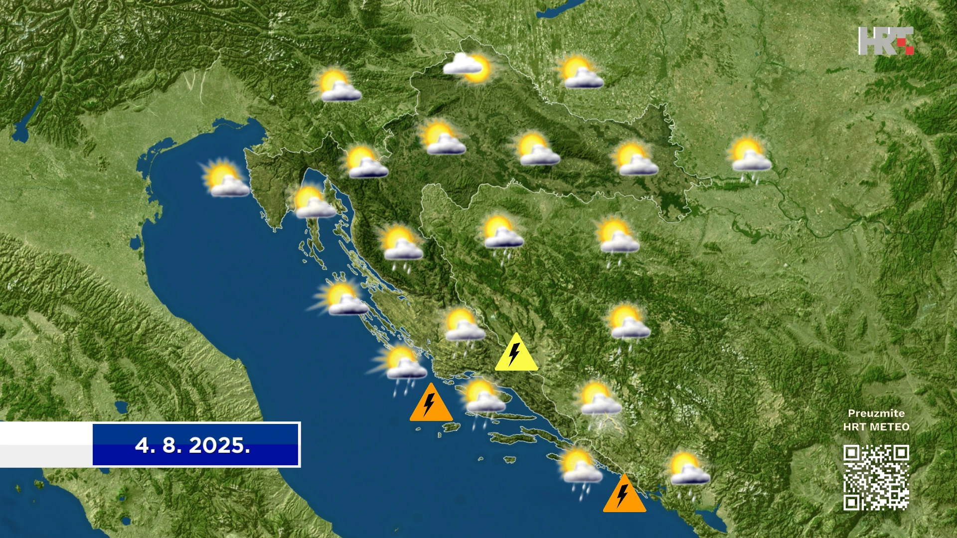 Ponedjeljak većinom sunčaniji i topliji, ali još gdjekad kiša, nevrijeme, bura