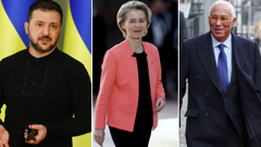 Volodimir Zelenski, Ursula von der Leyen, Antonio Costa