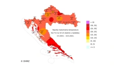 agrometeorološka karta najviše temperature tla na 10 cm dubine prošlog tjedna, Foto: DHMZ/HRT