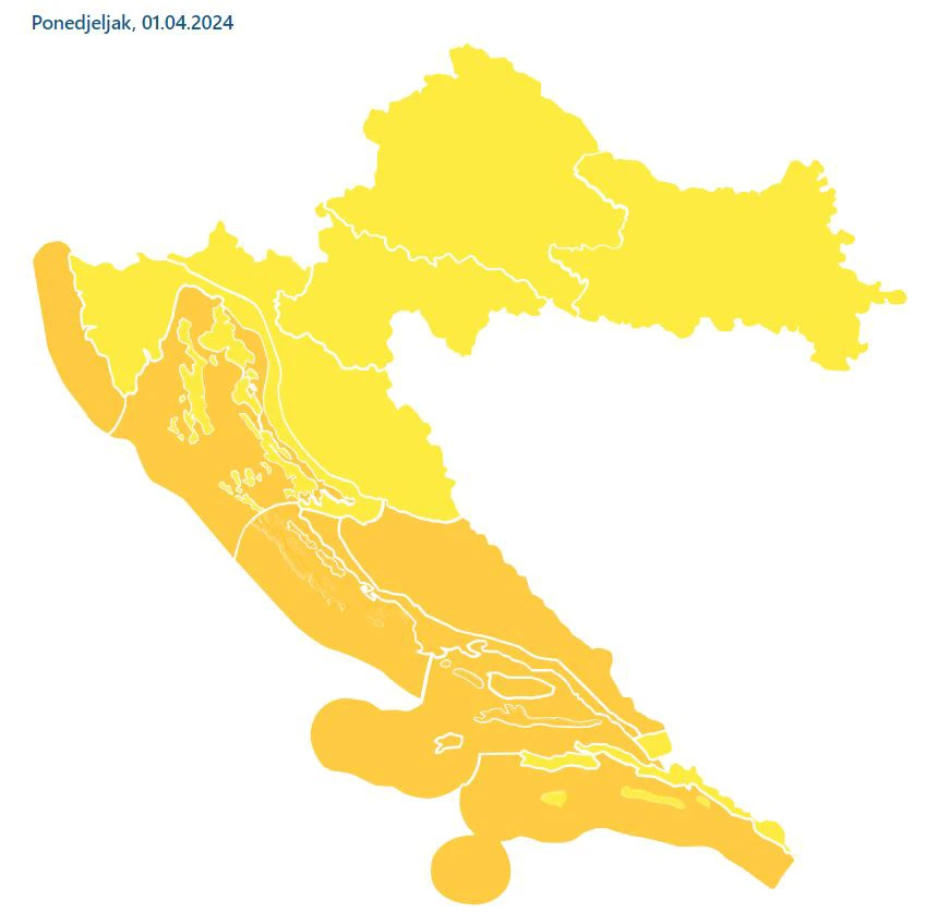 Meteoalarm za ponedjeljak 1.4.2024.