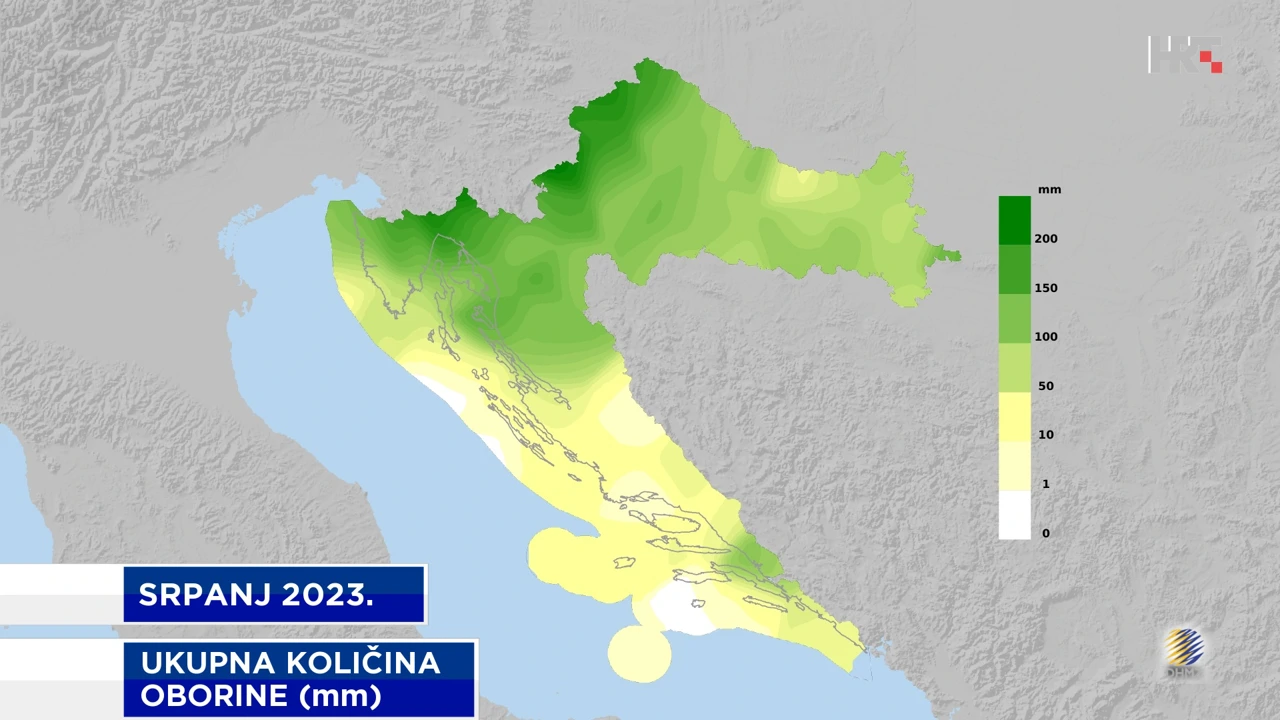 ukupna količina oborine u srpnju 2023., Foto: DHMZ/HRT