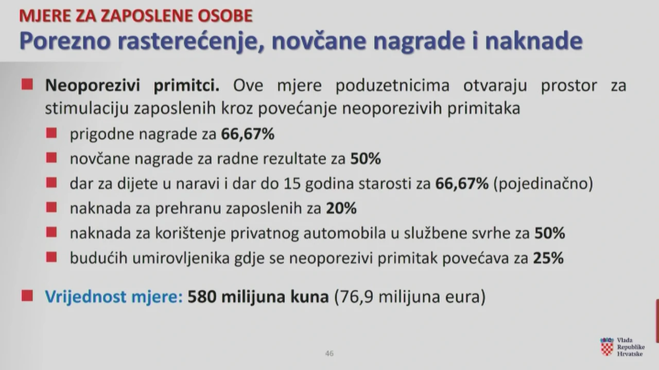 Mjere za zaposlene osobe - porezno rasterećenje, nagrade i naknade 