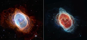 Dvije usporedne fotografije prikazuju promatranje maglice Južnog prstena u bliskom i srednjem infracrvenom svjetlu, Foto: NASA, ESA, CSA, STScI, Webb ERO Production Team/Reuters
