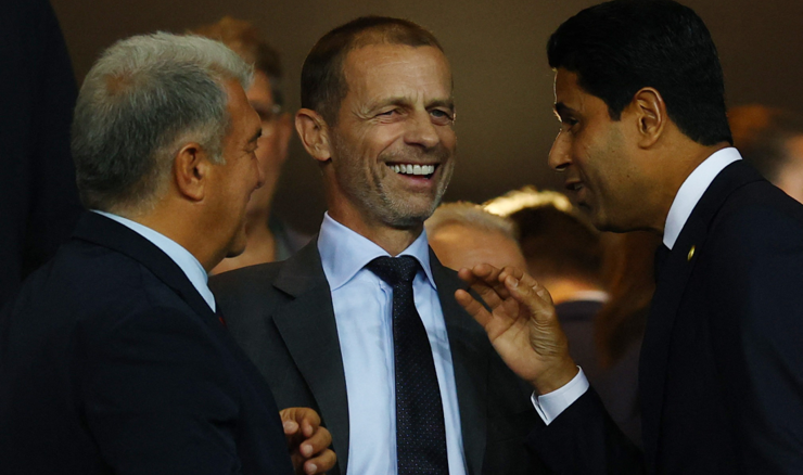 Joan Laporta, Aleksander Čeferin i Nasser Al-Khelaifi