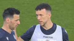 Nikola Kalinić i Ivan Perišić na zagrijavanju, Foto: HTV/HRT