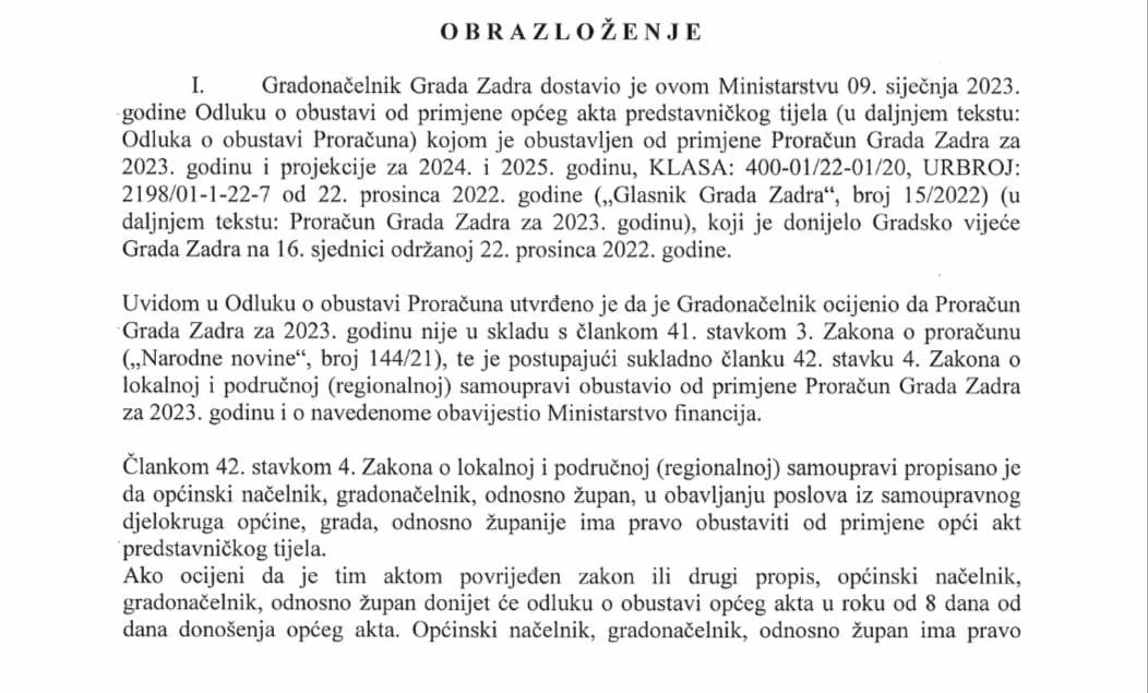 Obrazloženje Ministarstva financija, Foto: Radio Zadar/-