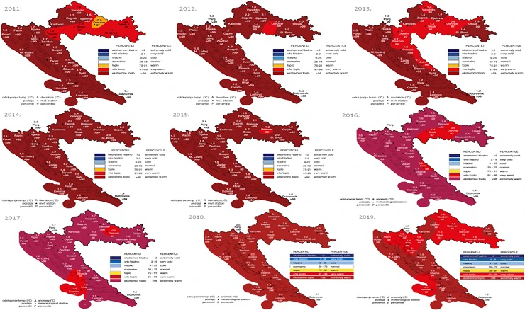 klimatološke ocjene godišnje temperature zraka prošlih godina