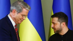 Šef riznice SAD-a Scot Bessentt i predsjednik Ukrajine Volodimir Zelenski