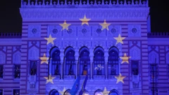 Sarajevo: Vijećnica osvijetljena bojama zastave EU