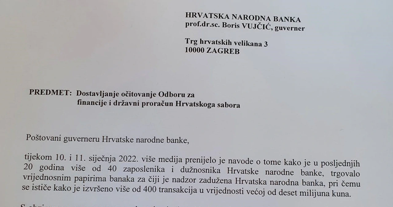 Predsjednica Odbora za financije tražI očitovanje Vujčića, Foto: -/-