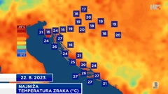 najniža temperatura zraka na meteopostajama DHMZ-a