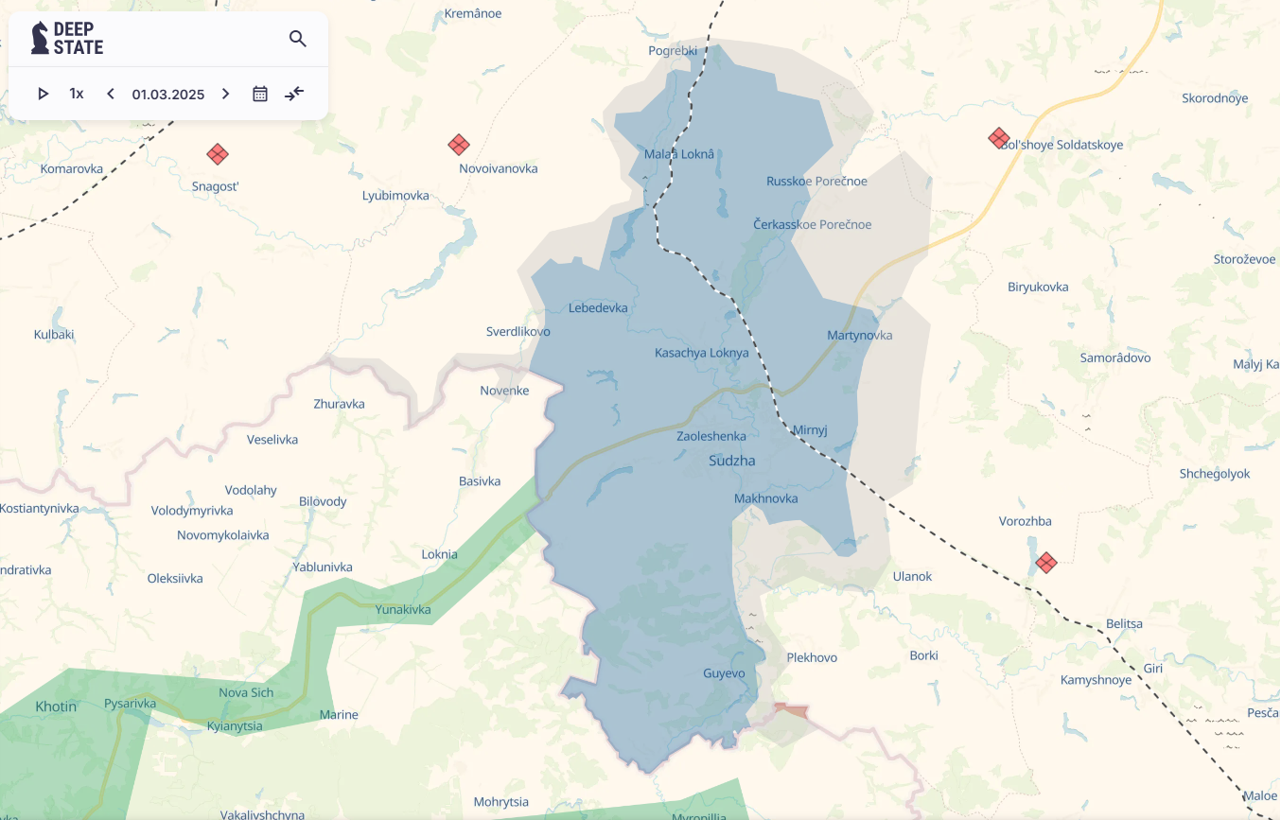 Stanje u Kurskoj oblasti 1. ožujka, Foto: Deepstatemap/HRT