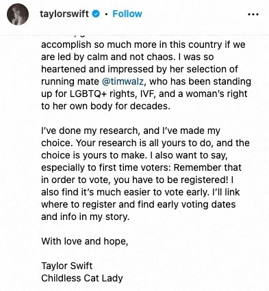 Taylor Swift podržala Kamalu Harris 