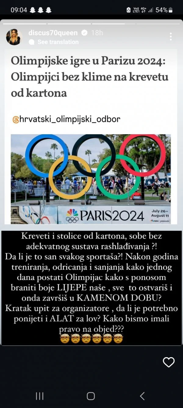 Sandra Elkasević na Instagramu kritizirala organizatora OI u Parizu