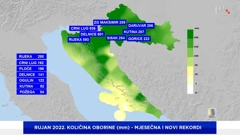 preliminarni pregled količine oborine u rujnu 2022. na meteopostajama DHMZ-a, Foto: DHMZ/HTV/HRT