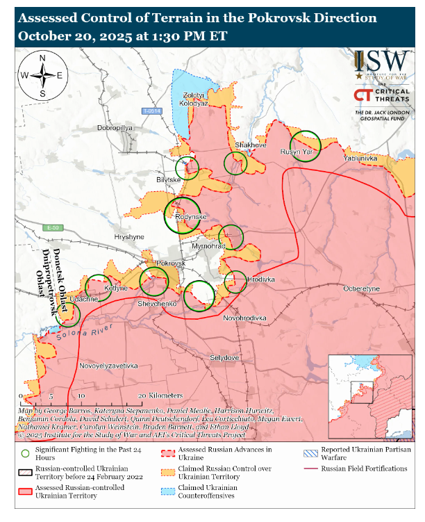 Rusko napredovanje u smjeru Pokrovska do 20. listopada