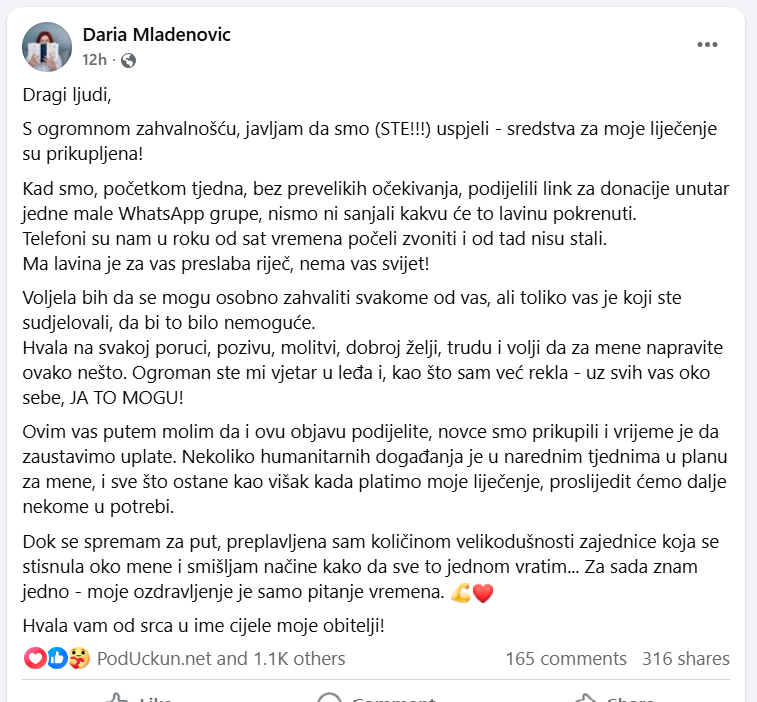 Facebook objava 