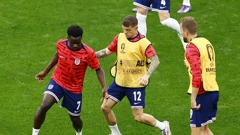 Saka, Trippier i Kane u zagrijavanju prije utakmice, Foto: Leon Kuegeler/REUTERS