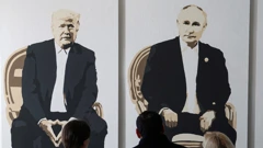 Slika Donalda Trumpa i Vladimira Putina na umjetničkoj izložbi "Jalta 2.0" na Krimu
