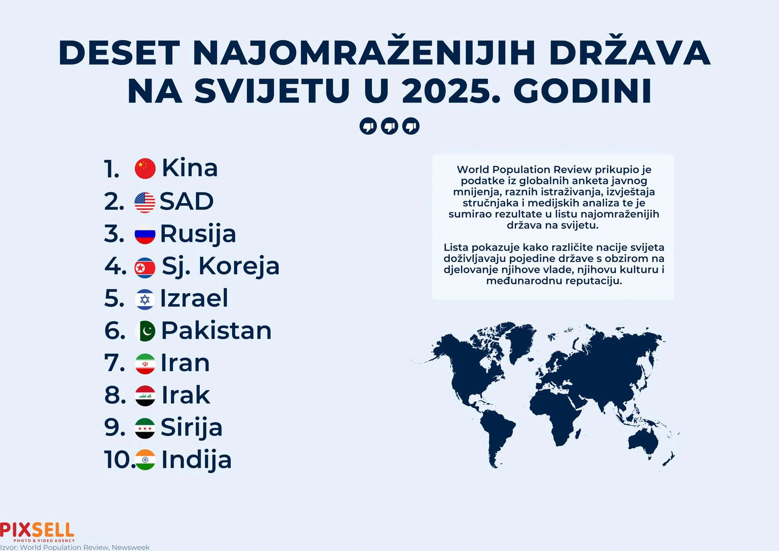 Infografika: Deset najomraženijih država na svijetu u 2025. 