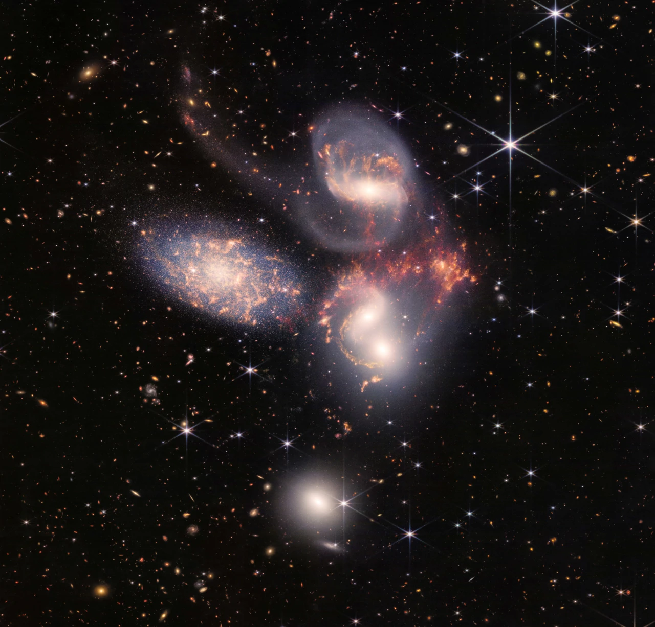 Skupina od pet galaksija koje izgledaju blizu jedna drugoj na nebu, Foto: NASA, ESA, CSA, STScI, Webb ERO Production Team/Reuters