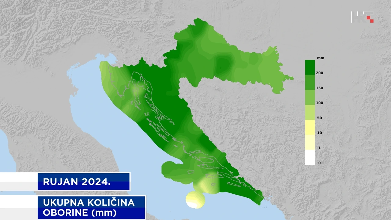 ukupna količina oborine u rujnu 2024.