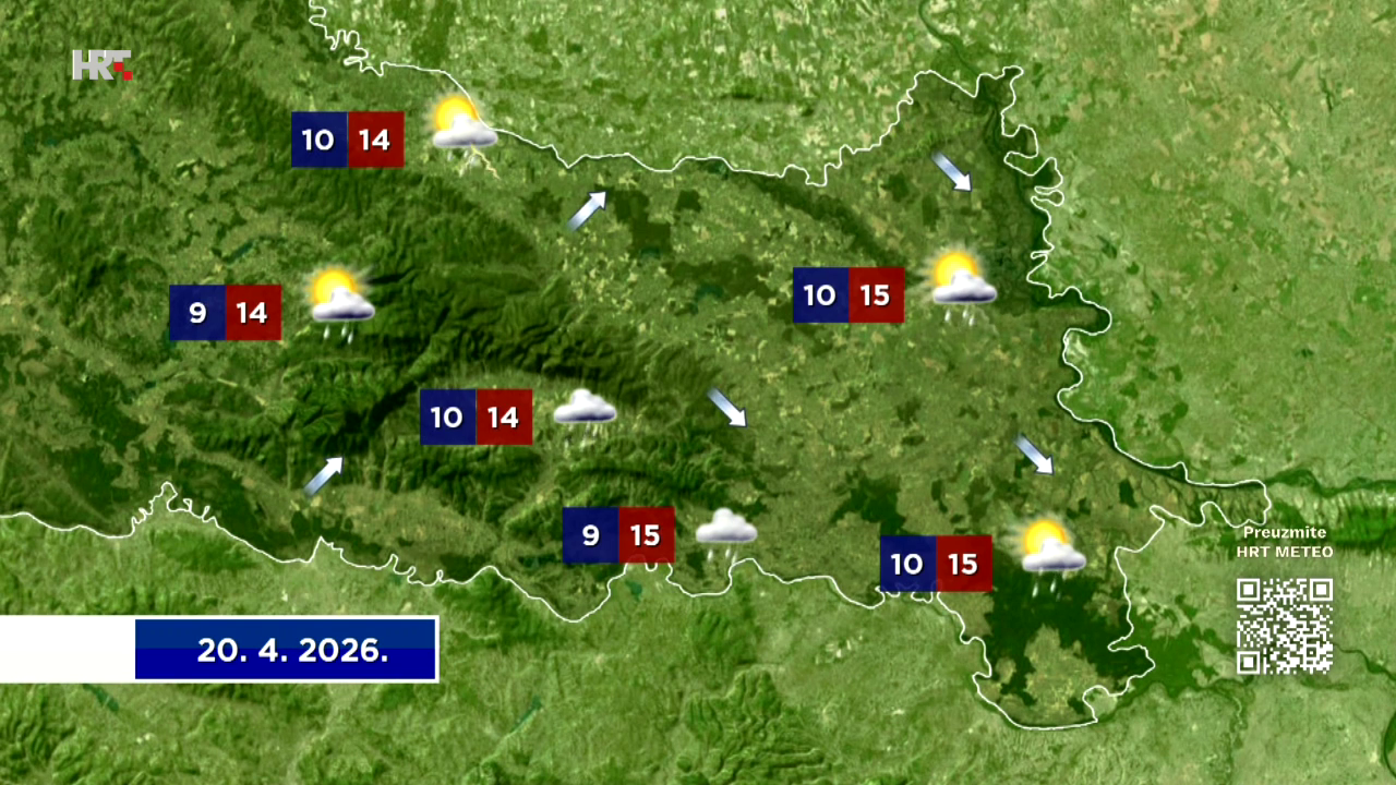 Vremenska prognoza za 20. 4. 2026., Foto: HTV/HRT