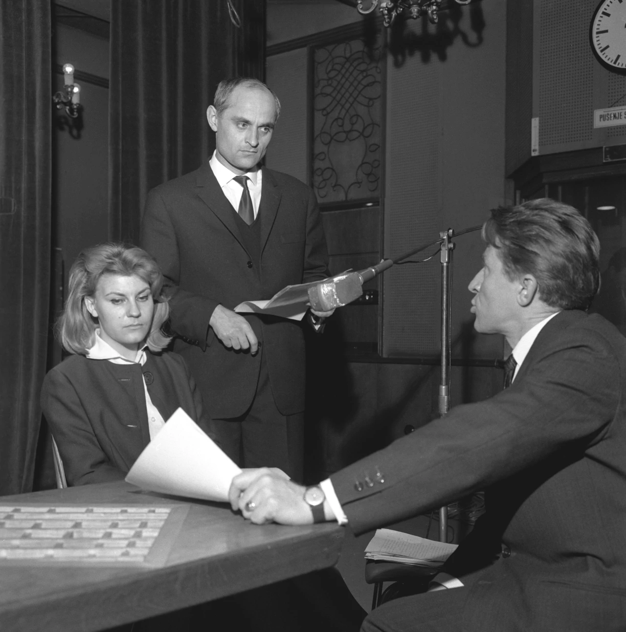 Vanja Drach, Fabijan Šovagović i Neva Rošić na snimanju radiodrame, Foto: -/-