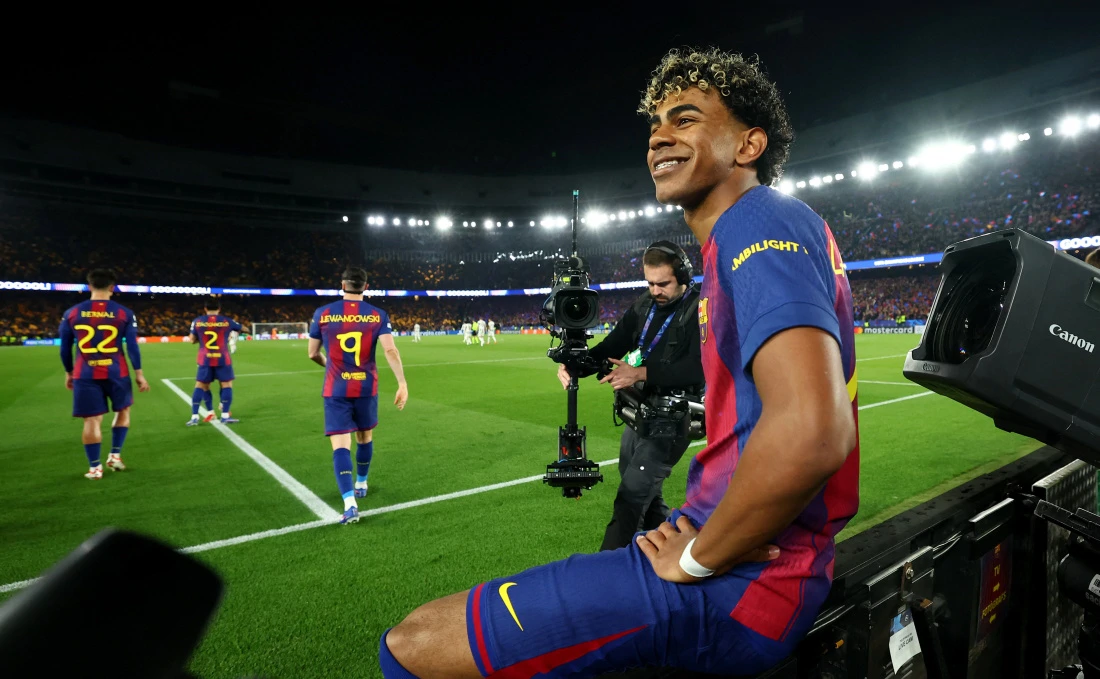 Yamal nakon pogotka za 3:2 Barcelone, Foto: Albert Gea/REUTERS