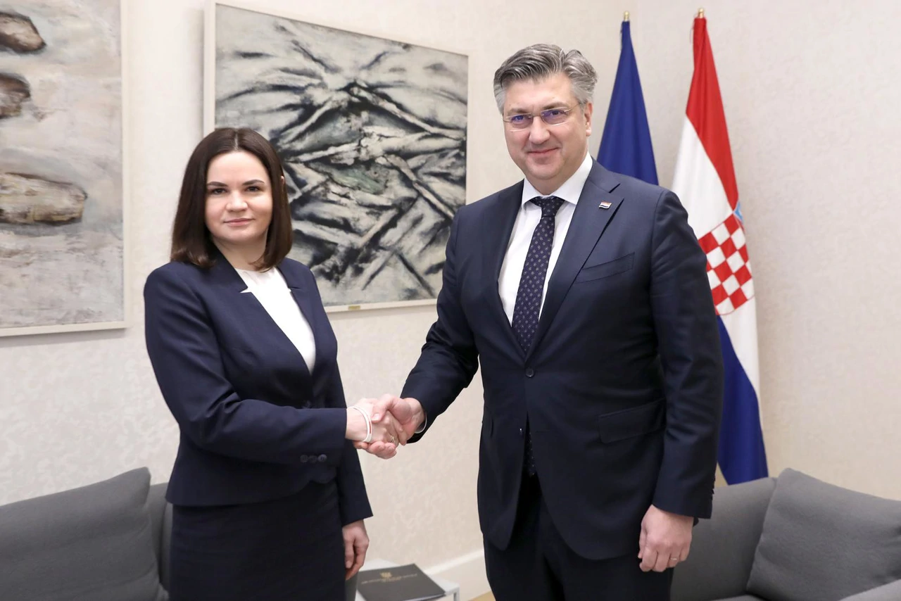 Svetlana Tihanovska i Andrej Plenković, Foto: Patrik Macek/PIXSELL