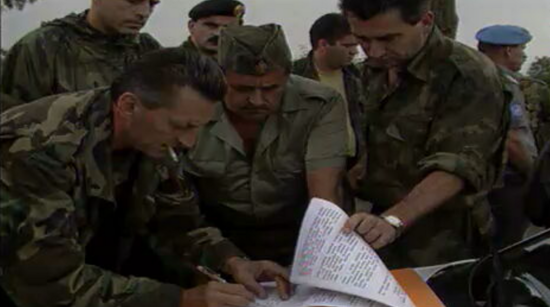 Singing of the terms of the Serbian surrender in Topusko