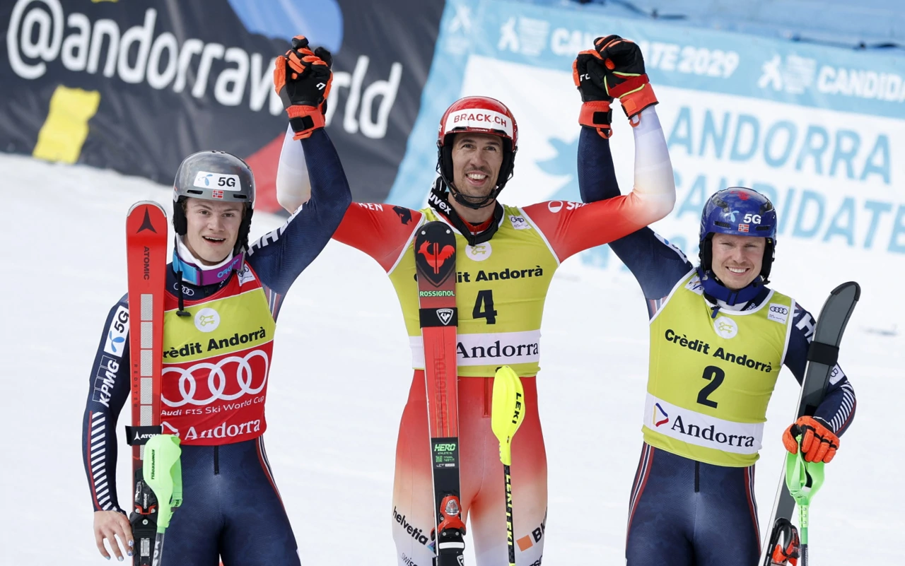Braathen, Zenhäusern i Kristoffersen, Foto: Albert Gea/REUTERS