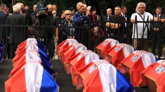 Caskets awaiting burial