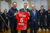 Izbornik Sigurdsson, premijer Plenković i predsjednik HRS-a Grahovac, Foto: Neva Zganec/PIXSELL