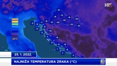 najniža temperatura zraka na metepostajama DHMZ-a 25. 1. 2022.