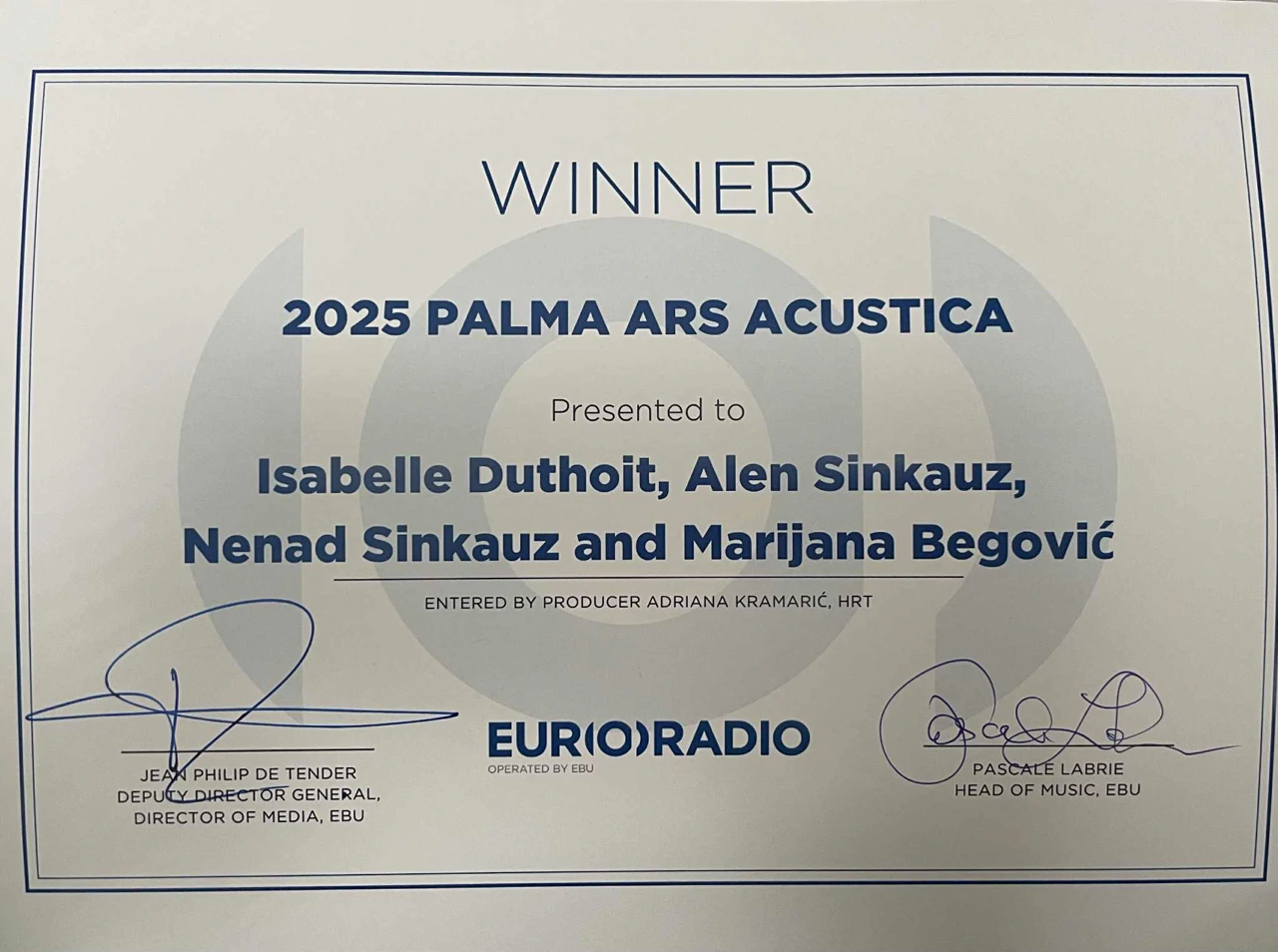 Nagrada Palma Ars Acustica predstavnicima Hrvatskoga radija