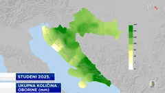 ukupna količina oborine u studenom 2025., Foto: HTV/DHMZ/HRT