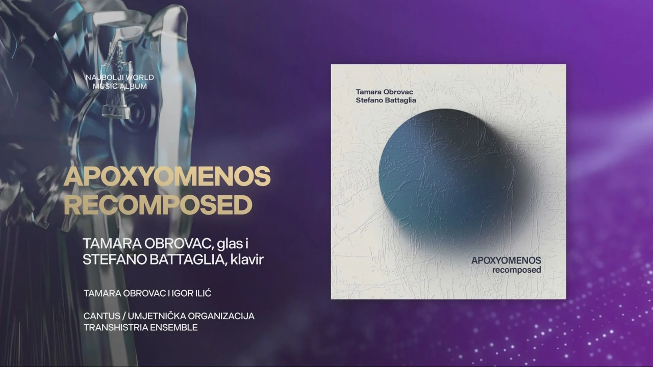 Najbolji World Music album - Apoxyomenos recomposed(Tamara Obrovac, glas i Stefano Battaglia, klavir), Foto: HTV/HRT