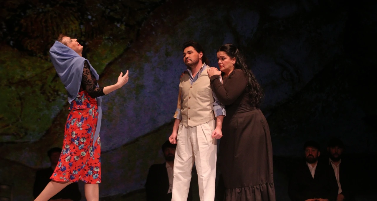 Ivana Srblja, Ivan Defabiani i Kristina Kolar u izvedbi Cavallerie rusticane, Foto: Dražen Šokčević/HNK Zajc