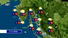 Vremenska prognoza za utorak, Foto: HTV/HRT