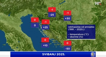 preliminarna analiza srednje temperature zraka i ukupne količine oborine svibnja 2025.