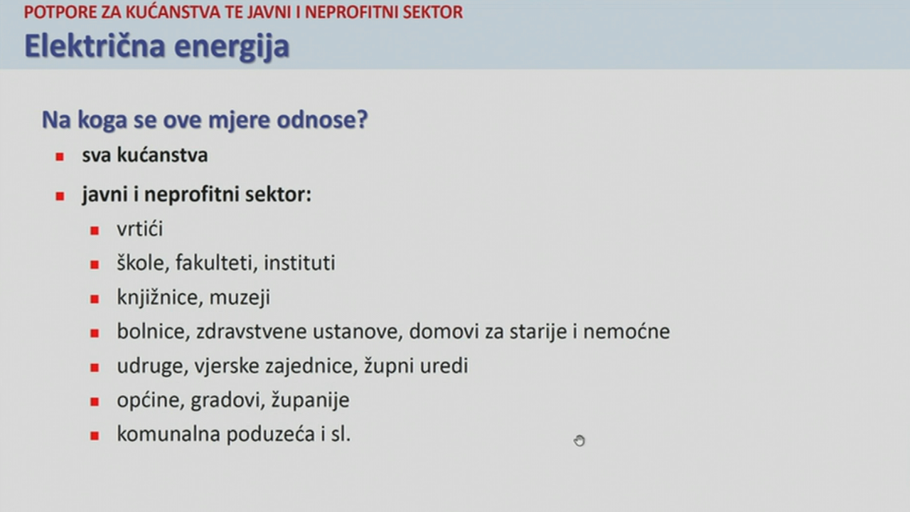 Potpore za kućanstva te javni i neprofitni sektor