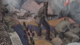 Detalj s freske Bitka na Sutjesci Krste Hegedušića
