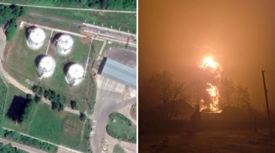 Satelitska snimka spremnika u Tambovskoj oblasti / Pogođeni spremnik