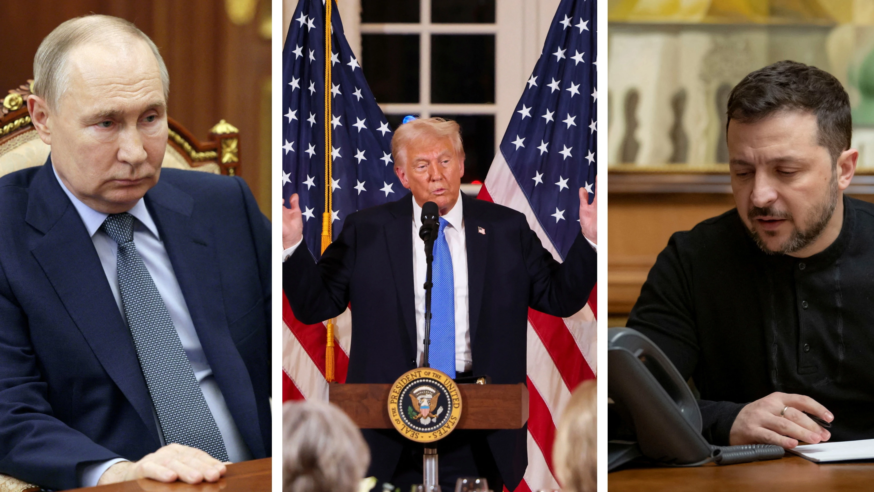 Vladimir Putin, Donald Trump, Volodimir Zelenski
