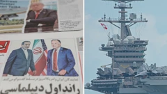 Naslovnica Teheran Timesa 12. travnja / Nosač zrakoplova USS Carl Vinson u Singapuru 2023.