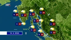 Vremenska prognoza za 14.4.2022., Foto: HTV/HRT