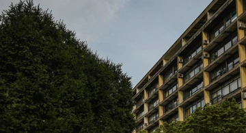 Sivilo zgrade uljepšano krošnjom drveta