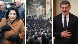 Salome Zurabišvili / prosvjednici ispred parlamenta / Mihael Kavelašvili
